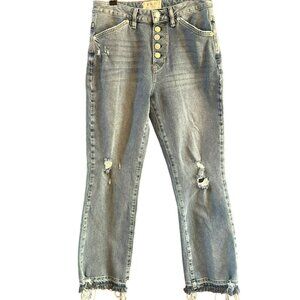 We The Free Distressed Button-Fly Jeans Light Wash Denim Size 28 Frayed Hem